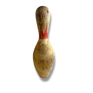 1950s Brunswick Balke Collender King Red Crown Bowling Pin 15.5" Turned Wood
